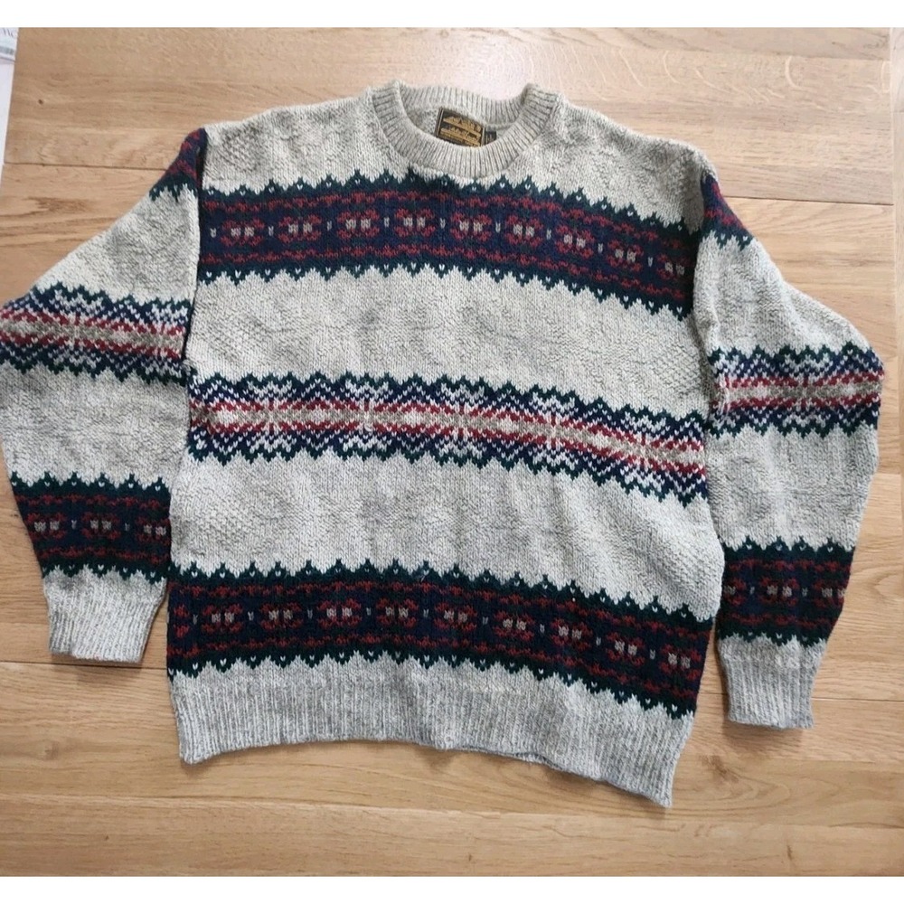 Vtg Eddie‎ Bauer Fair Isle Wool Ski Sweater 90s Nordic Grunge Mens Medium